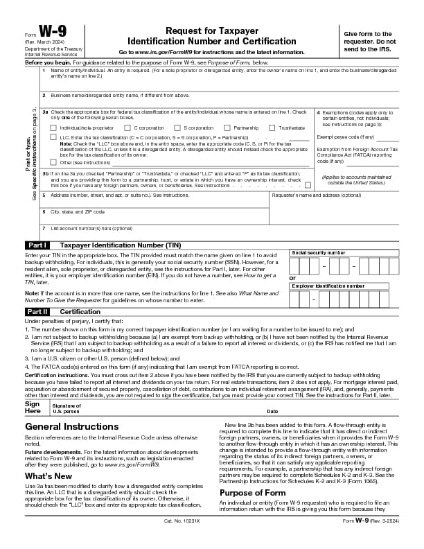 Form W-9 (Rev. March 2024)