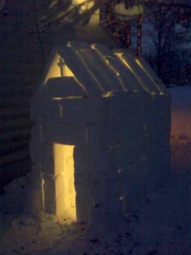 snow chapel illuminated