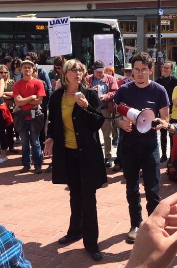 Jen speaking at rally