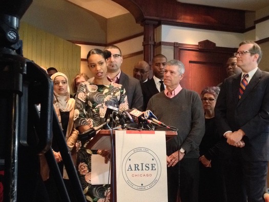 Professor Larycia Hawkins at a press conference announcing her departure from Wheaton College