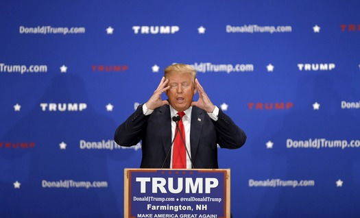 web U.S. Republican presidential candidate Donald Trump addresses the crowd at a campaign rally in Farmington