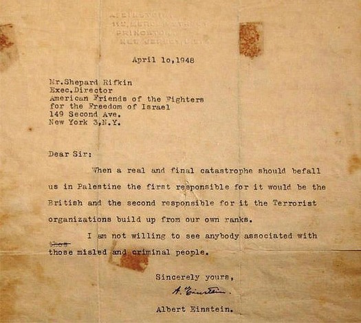 Einstein letter to Zionists