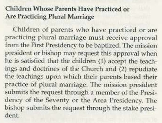 2006 LDS policy about children of polygamy