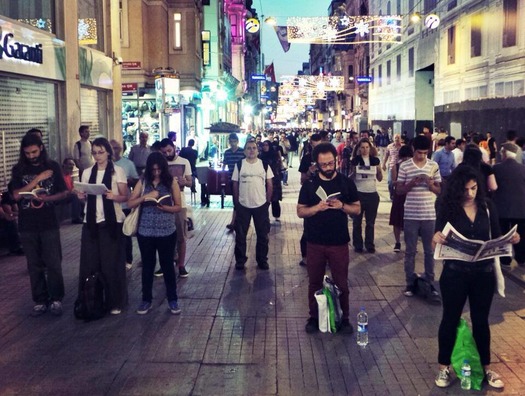 Standing up Reading protest in Istiklal street