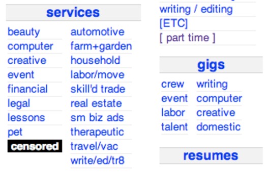 Craiglist censors adult services