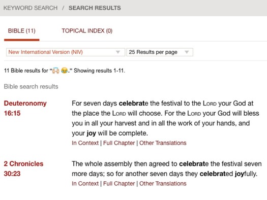 Emoji search on Bible Gateway