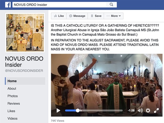 Facebook page post and comments from NOVUS ORDO Insider.