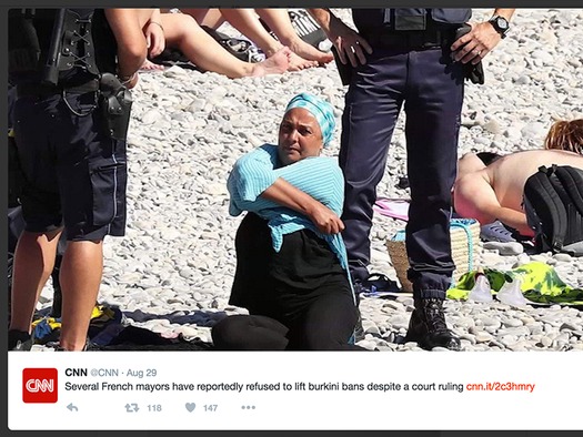 web - The French ban on burkini swimwear has been a hotbutton issue on social media.