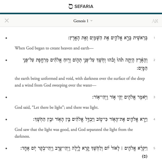 A screenshot of Genesis 1 on Sefaria.org.