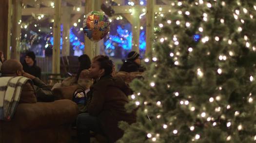 Winterfest - Tight travel left - Inside pavilion, people relaxing