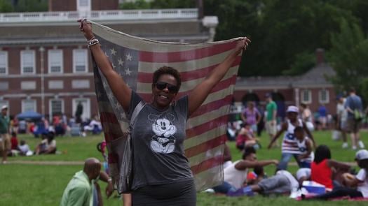 Independence Mall 4th of July woman with flag