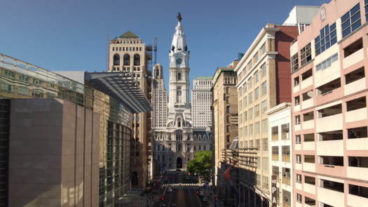 City Hall drone flyover North Broad Street