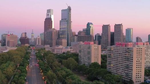 Benjamin Franklin Parkway Aerial Towards City Hall