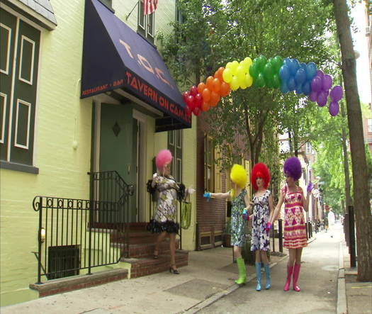 PrideDay LGBT Parade and Festival, drag queens walking down Camac Street