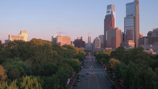 Benjamin Franklin Parkway Aerial Towards City Hall