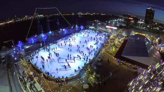 Winterfest - Traveling aerial - Skaters in rink