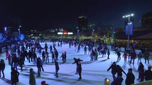 Winterfest - Still wide - people skating in rnk, lights changing colors