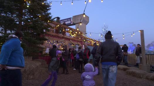 Winterfest - Slow travel forward, wide - People buying food at stand