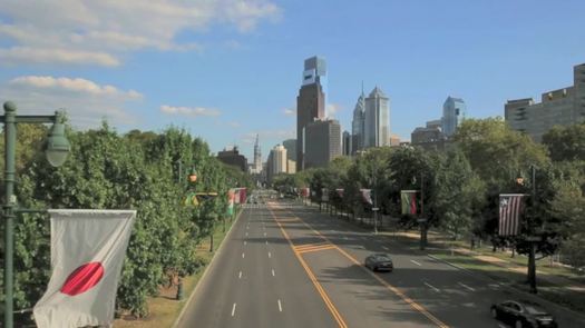 Benjamin Franklin Parkway Aerial with Flags