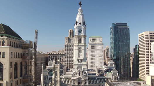 City Hall aerial flyover North Broad