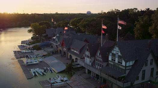 Boathouse Row aerial slow pan