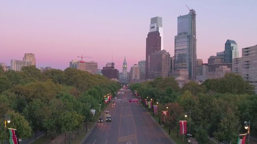 Benjamin Franklin Parkway Aerial Towards City Hall