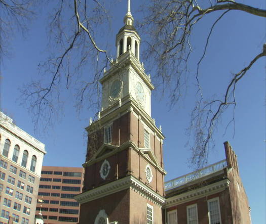 Independence Hall southside tower pan up