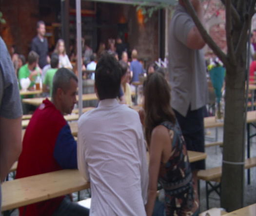 Frankford Hall t-shirt walkaway to beer garden interior
