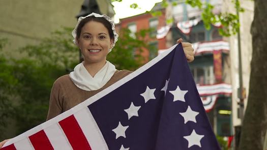 Betsy Ross House courtyard, Colonial Character with Flag