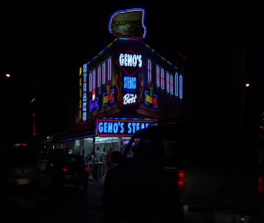 Geno's Steaks night exterior