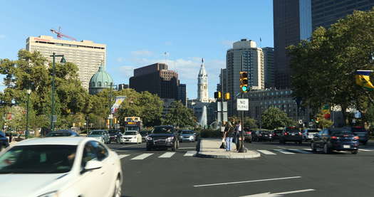 Benjamin Franklin Parkway Traffic, Double Decker Bus, and SEPTA Bus