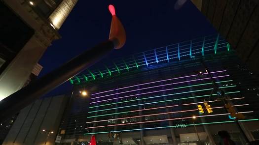 Pennsylvania Convention Center Facade at night with paint torch