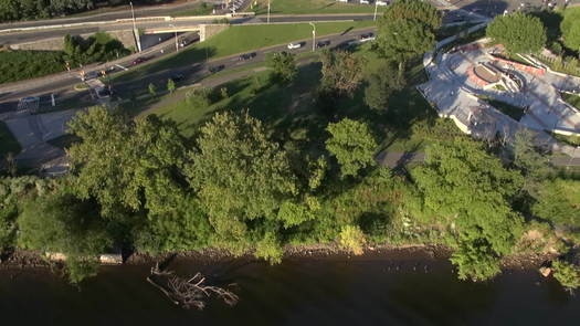 Schuylkill River Aerial with Paines Park, Waterworks, and Boathouse Row