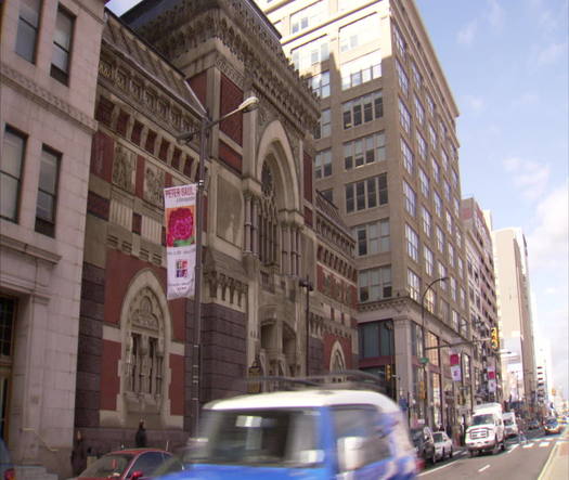 Pennsylvania Academy of the Fine Arts, exterior with Broad Street traffic