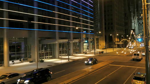 Pennsylvania Convention Center exterior drone at night