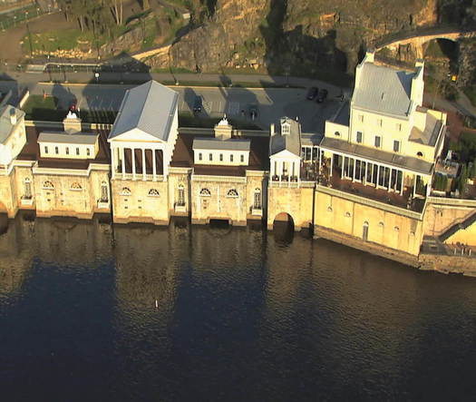 Fairmount Water Works dramatic aerial