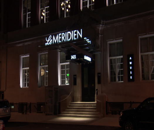 Le Meridien exterior at night