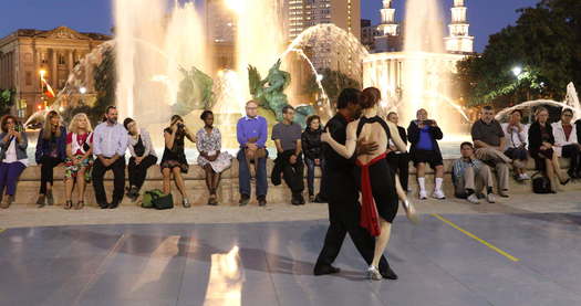 Benjamin Franklin Parkway 100 Celebration, tango dancing at Swann Fountain