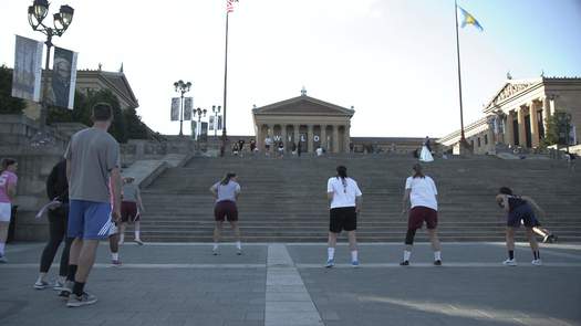 Philadelphia Museum of Art, people exercising on Rocky Steps