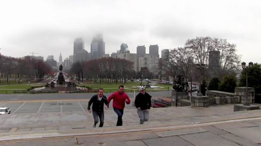 Rocky Steps, guys running up and jumping