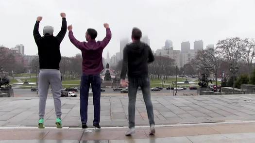 Rocky Steps, guys running up and jumping