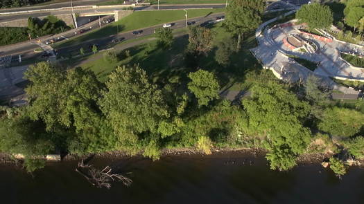 Schuylkill River Aerial with Paines Park, Waterworks, and Boathouse Row