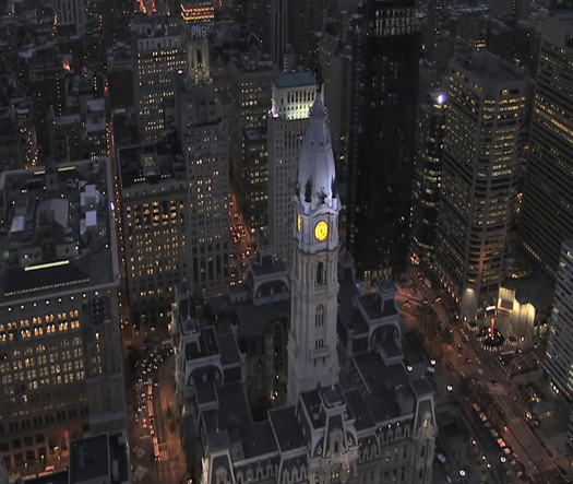 City Hall, aerial nighttime