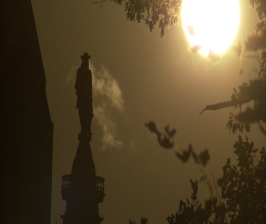 William Penn CU w: neutral density filter, big sun in shot