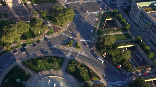 Benjamin Franklin Parkway Overhead Aerial of Logan Circle