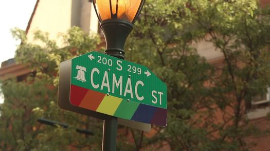 Gayborhood rainbow street sign