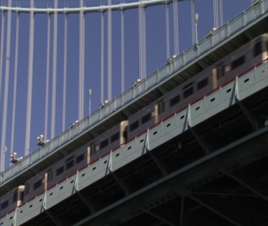 Benjamin Franklin Bridge, Train Going By on Bridge