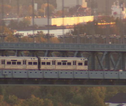 Benjamin Franklin Bridge, Train Going By on Bridge