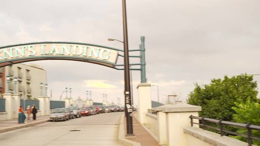 Old City Penn's Landing sign pan from left to right