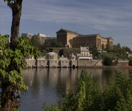 Fairmount Water Works and Philadelphia Museum of Art from across the river